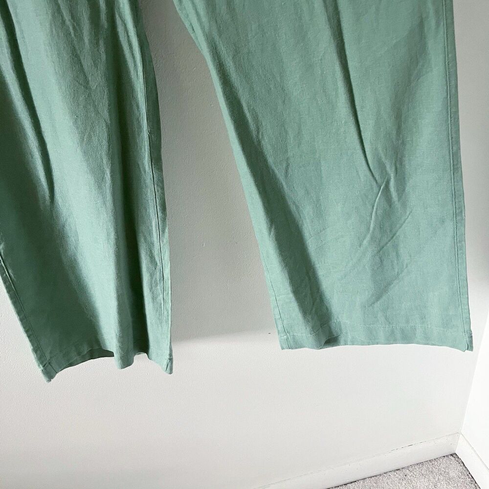 Women's Gap Linen Rayon Wide Leg Green Pants Elastic Waist Drawstring M Medium - Picture 4 of 16